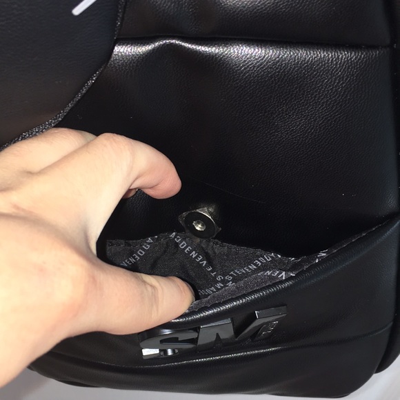 Steve Madden Black Puffy Leather Sling Backpack - Picture 9 of 17